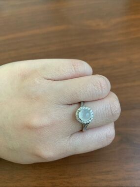 Delicate Silver Moonstone Halo Ring in White